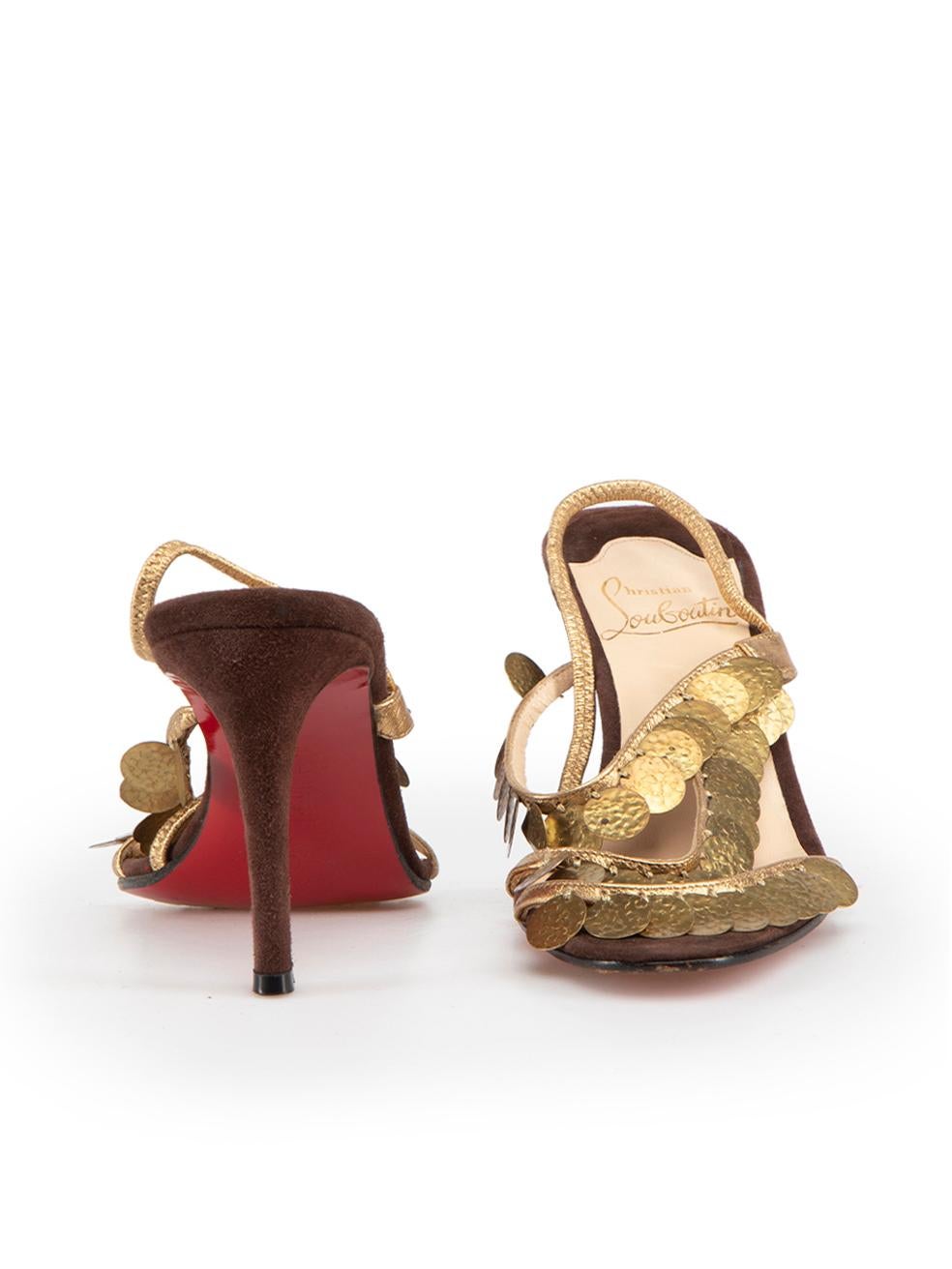 Christian Louboutin Gold Leather Medallion Sandals Size IT 37 In Good Condition In London, GB