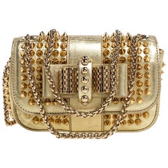 Christian Louboutin Gold Leather Mini Spiked Sweet Charity Crossbody Bag
