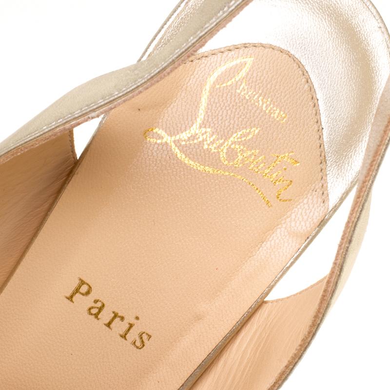 White Christian Louboutin Gold Leather Miss Benin Platform Slingback Sandals Size 40