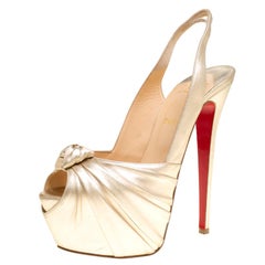 Christian Louboutin Gold Leather Miss Benin Platform Slingback Sandals Size 40