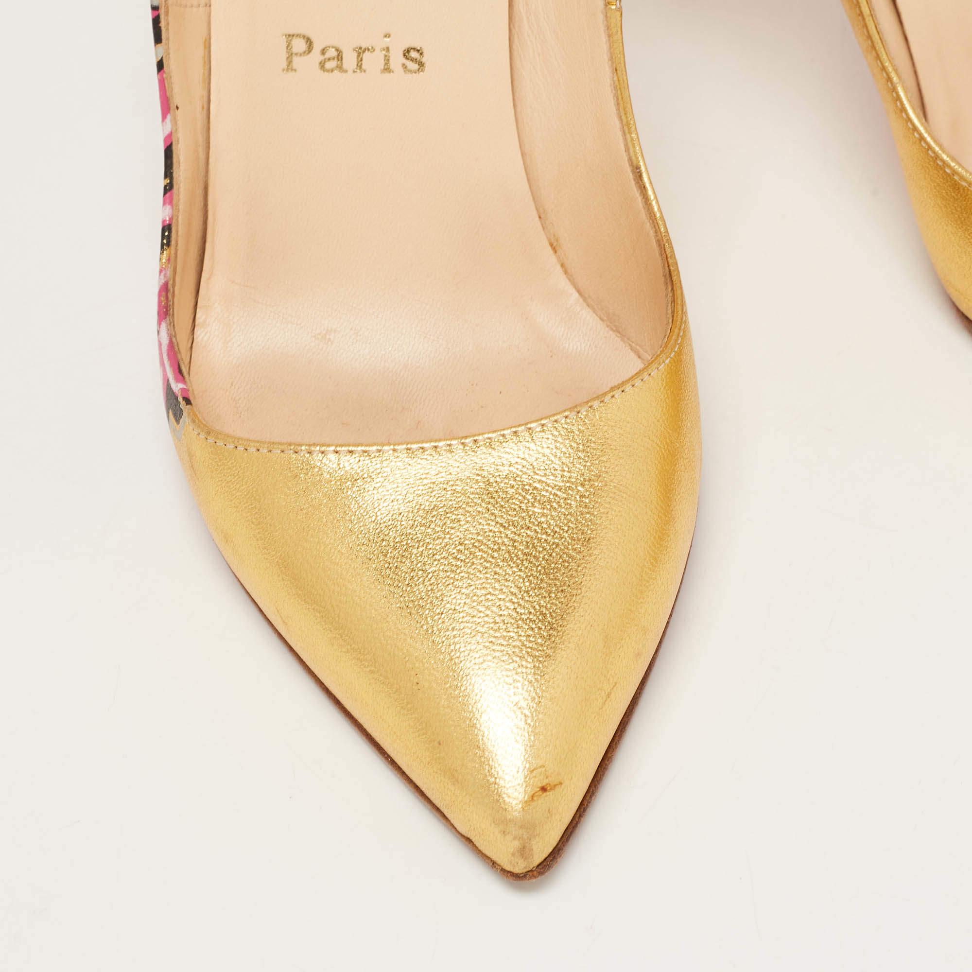 Christian Louboutin Gold Leather Pigalle Graffiti Pumps Size 37.5 For Sale 1