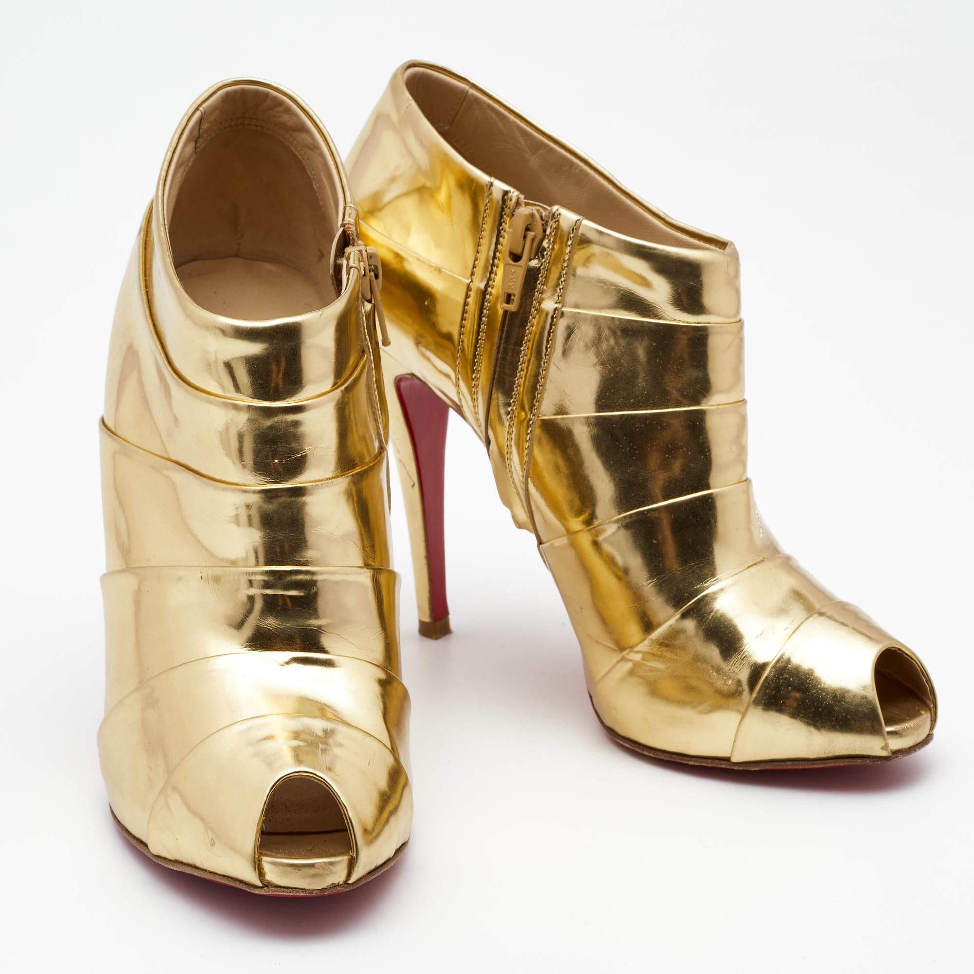 Christian Louboutin Gold Leather Robot Booties Size 39 For Sale 1