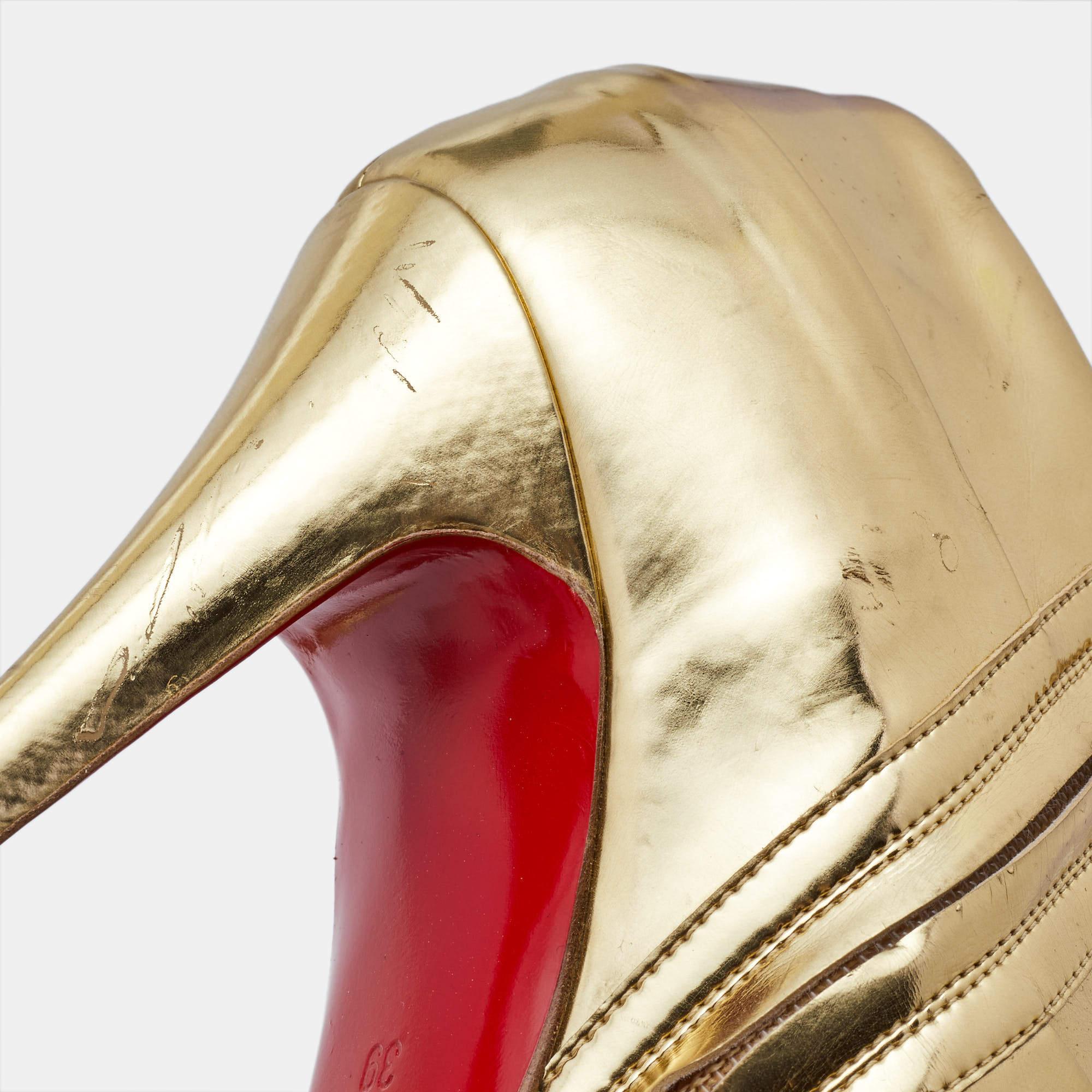 Christian Louboutin Gold Leather Robot Booties Size 39 For Sale 2