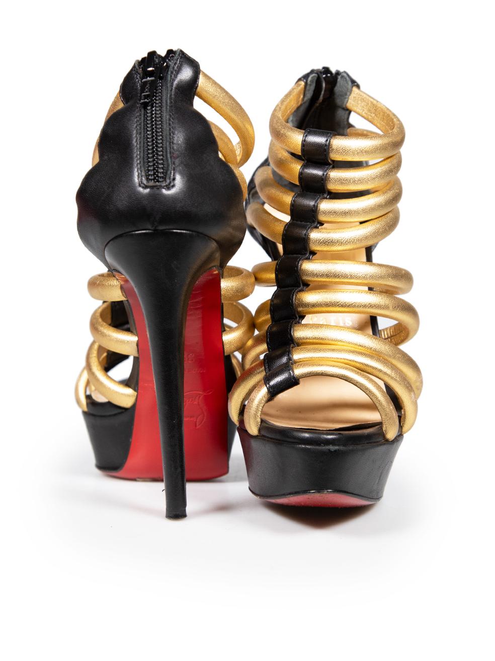 Christian Louboutin Gold Leather Romaine Heels Size IT 35.5 In Good Condition In London, GB
