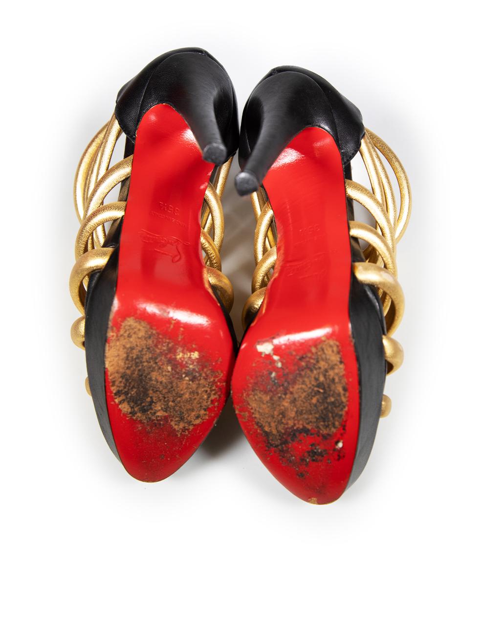 Women's Christian Louboutin Gold Leather Romaine Heels Size IT 35.5