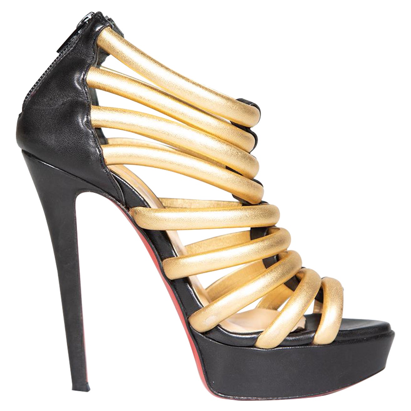 Christian Louboutin Gold Leather Romaine Heels Size IT 35.5
