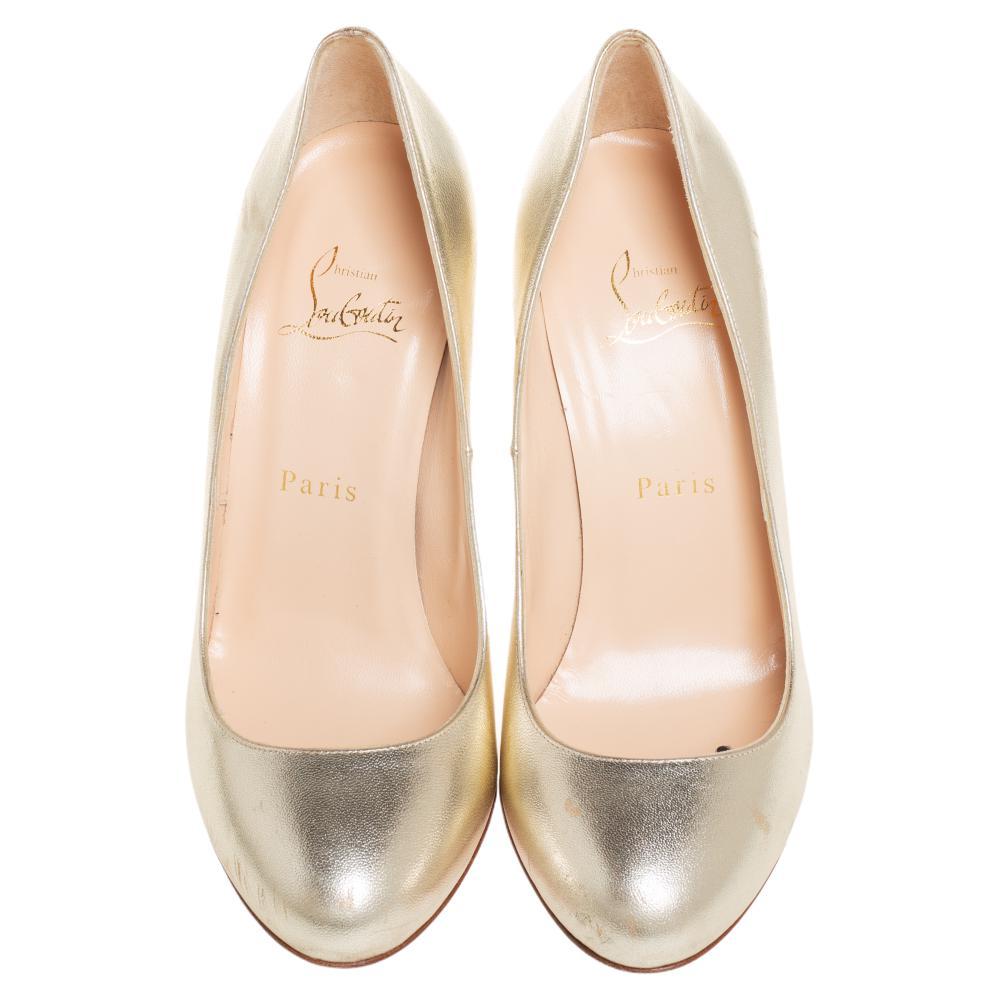 Christian Louboutin Gold Leather Simple Pumps Size 37.5 1