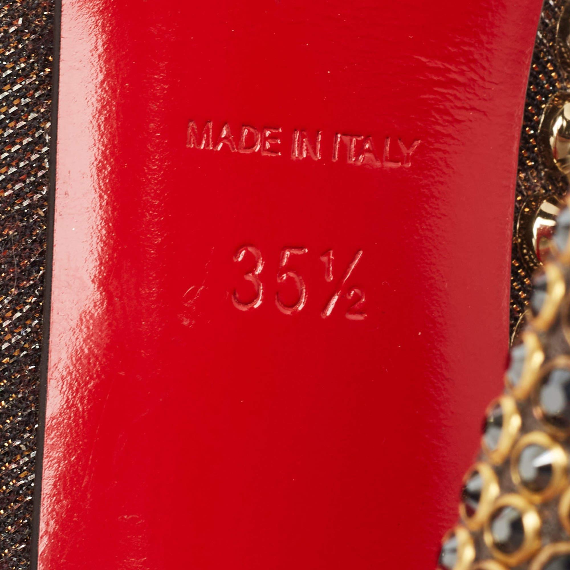 Christian Louboutin Gold Lurex Fabric Lady Peep Spike Pumps Size 35.5 5