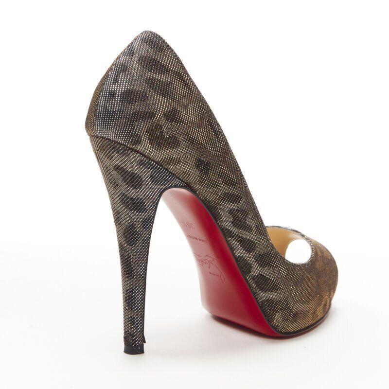 CHRISTIAN LOUBOUTIN - Chaussures à bout ouvert en lurex doré métallisé imprimé léopard EU36,5 en vente 4