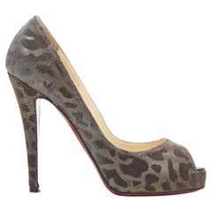 CHRISTIAN LOUBOUTIN gold lurex metallic leopard print peep toe platform EU36.5