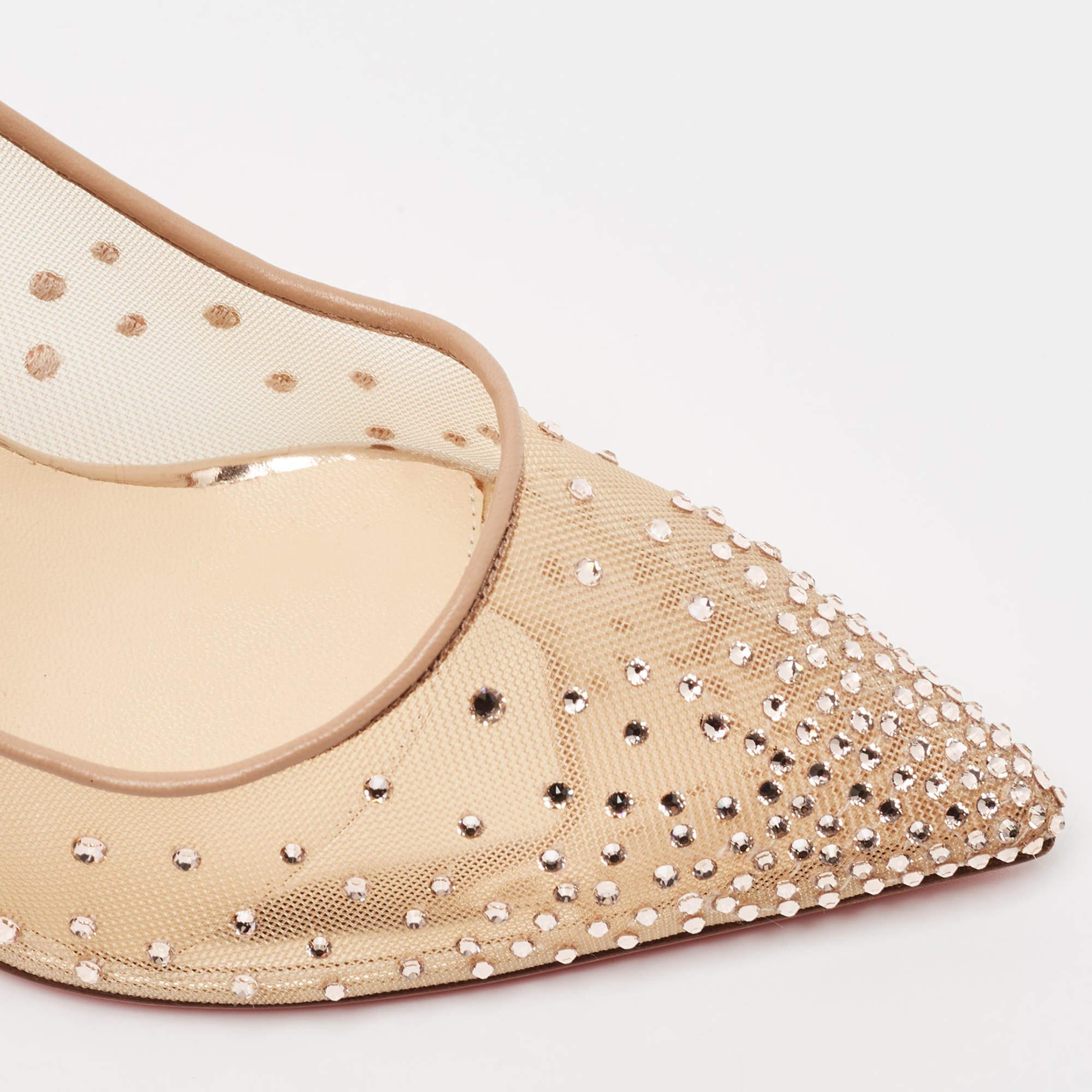 Christian Louboutin Gold Mesh and Leather Follies Pumps Size 38 In Excellent Condition In Dubai, Al Qouz 2