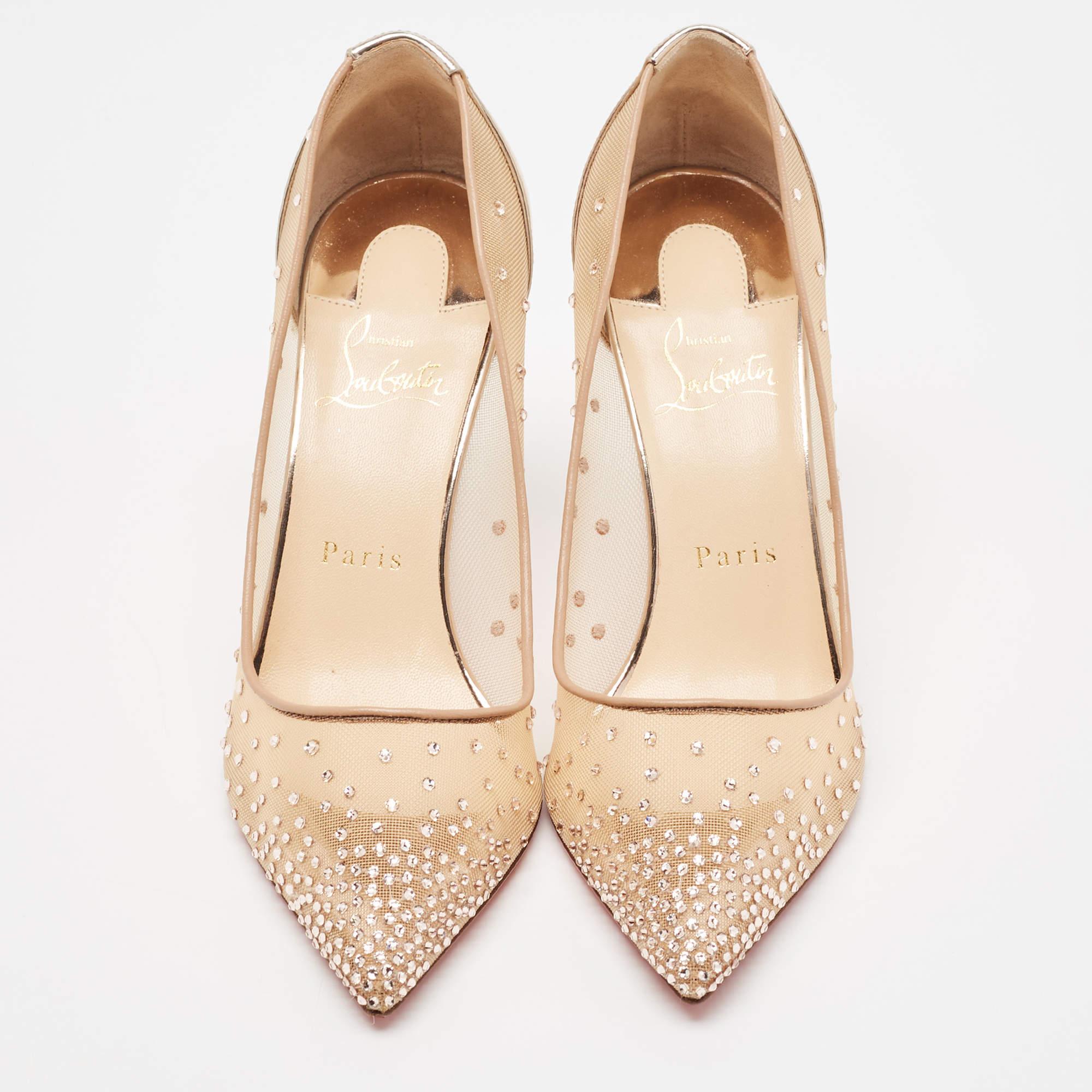 Christian Louboutin Gold Mesh and Leather Follies Pumps Size 38 1