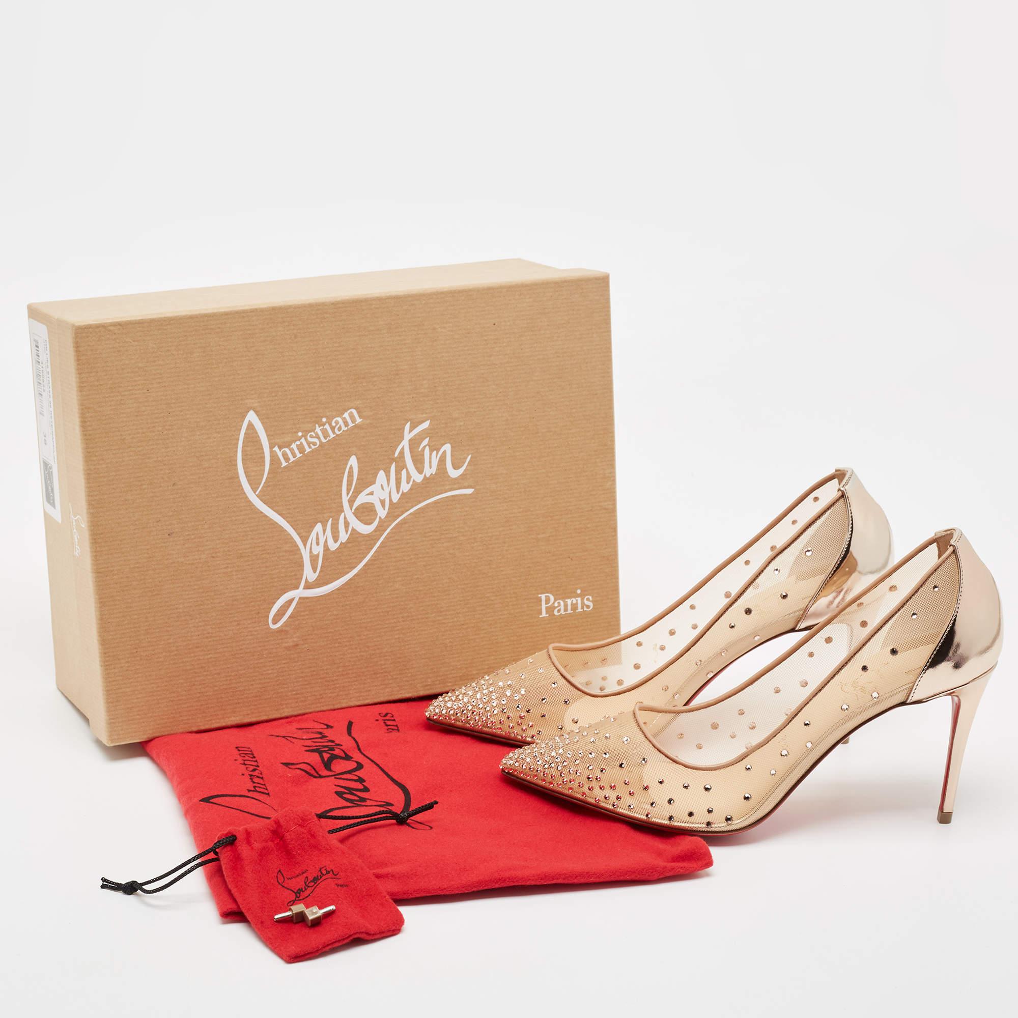Christian Louboutin Gold Mesh and Leather Follies Pumps Size 38 5
