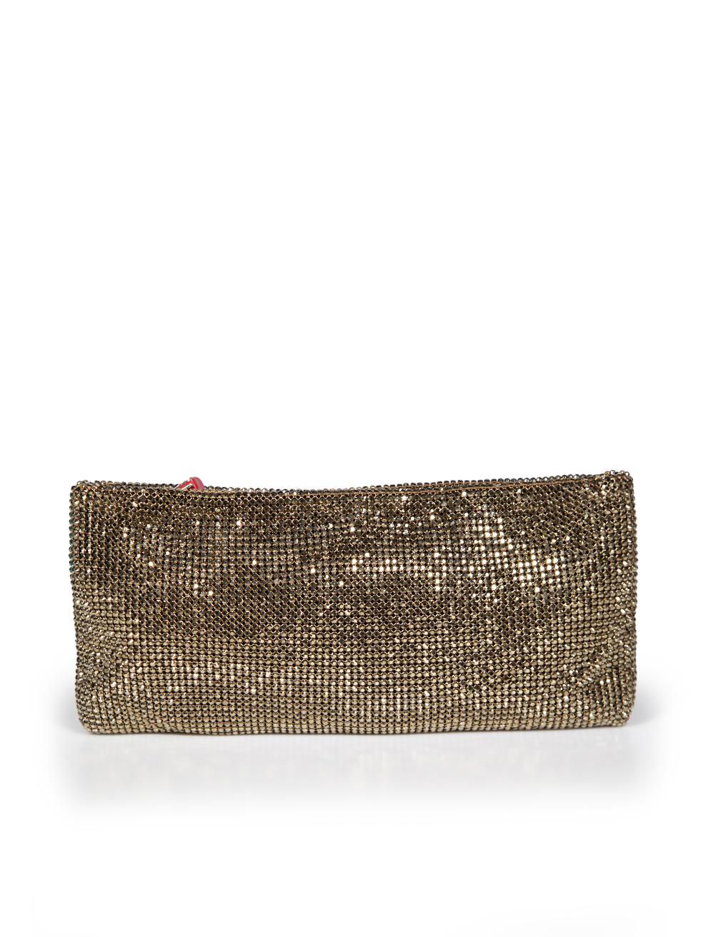 Christian Louboutin Gold Metal Glitter Maikimai Clutch Bag In Excellent Condition For Sale In London, GB