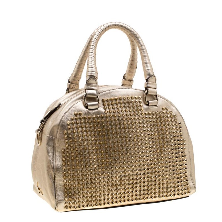 Christian Louboutin Gold Metallic Leather Panettone Studded Satchel For ...
