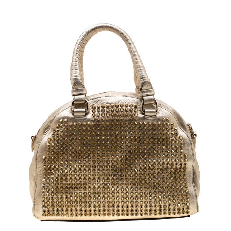 Christian Louboutin Gold Metallic Leather Panettone Studded Satchel For ...