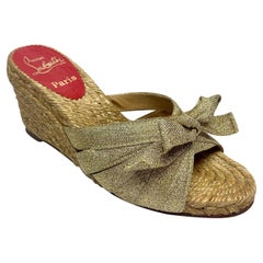 Christian Louboutin Gold Metallic Raffia Wedge - Size 35