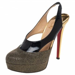 Christian Louboutin Gold Patent and Mesh Platform Slingback Pumps Size 38.5