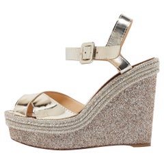 Christian Louboutin Gold Patent Leather Almeria Wedge Sandals Size36