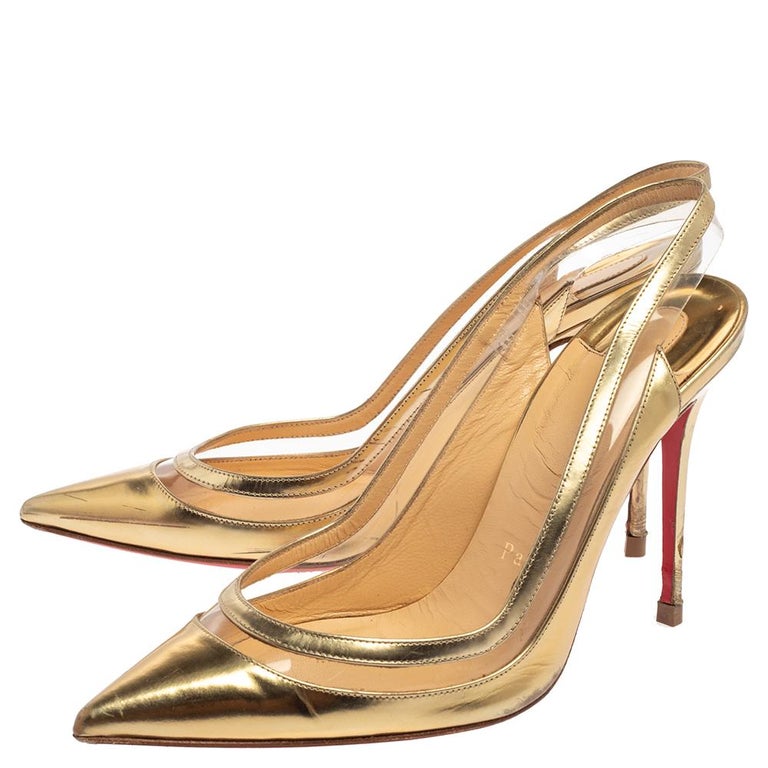 data Phobia Medalje Christian Louboutin Gold Patent Leather and PVC Slingback Pumps Size 37.5  For Sale at 1stDibs | gold louboutin pumps, christian louboutin gold pumps, louboutin  slingback