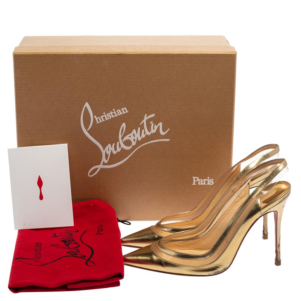 Christian Louboutin  Gold Patent Leather and PVC Slingback Pumps Size 37.5 1