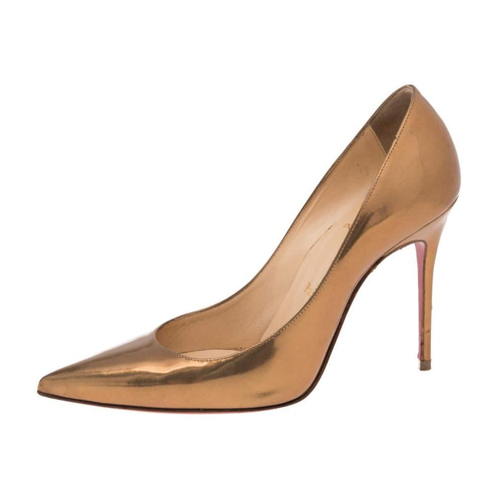 Christian Louboutin Gold Patent Leather Decollete Pumps Size 36.5