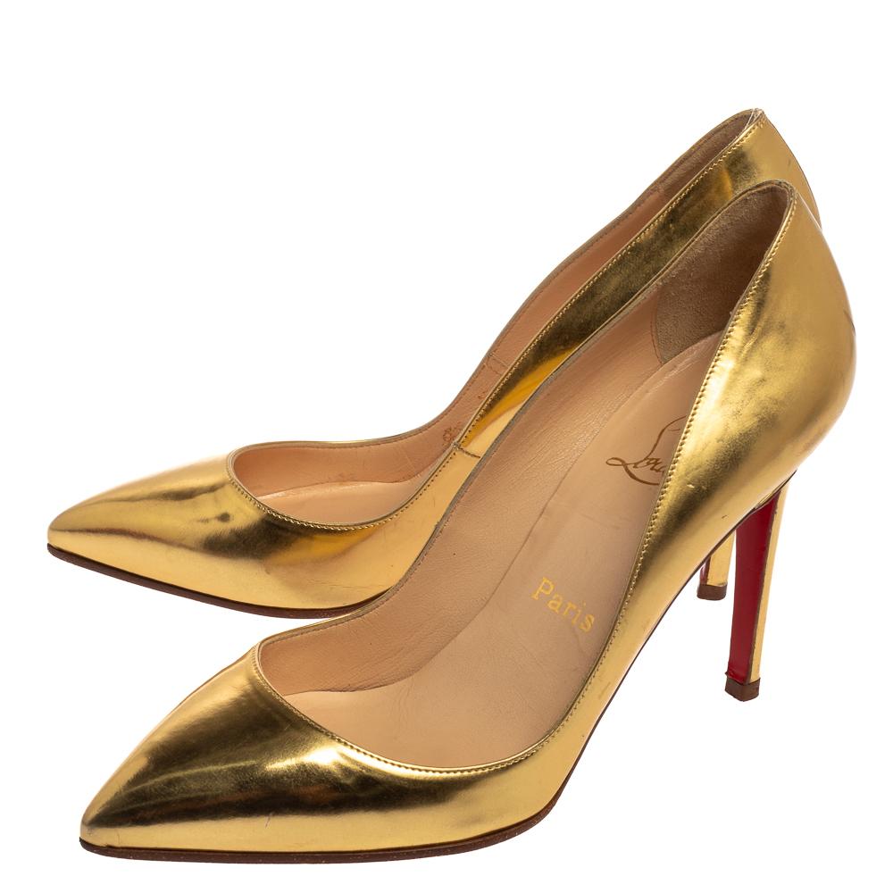 Women's Christian Louboutin Gold Patent Leather Pigalle Pumps Size 38