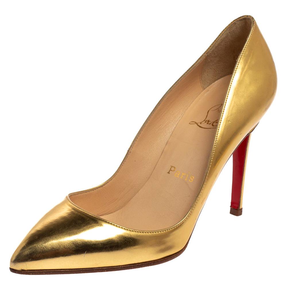 Christian Louboutin Gold Patent Leather Pigalle Pumps Size 38
