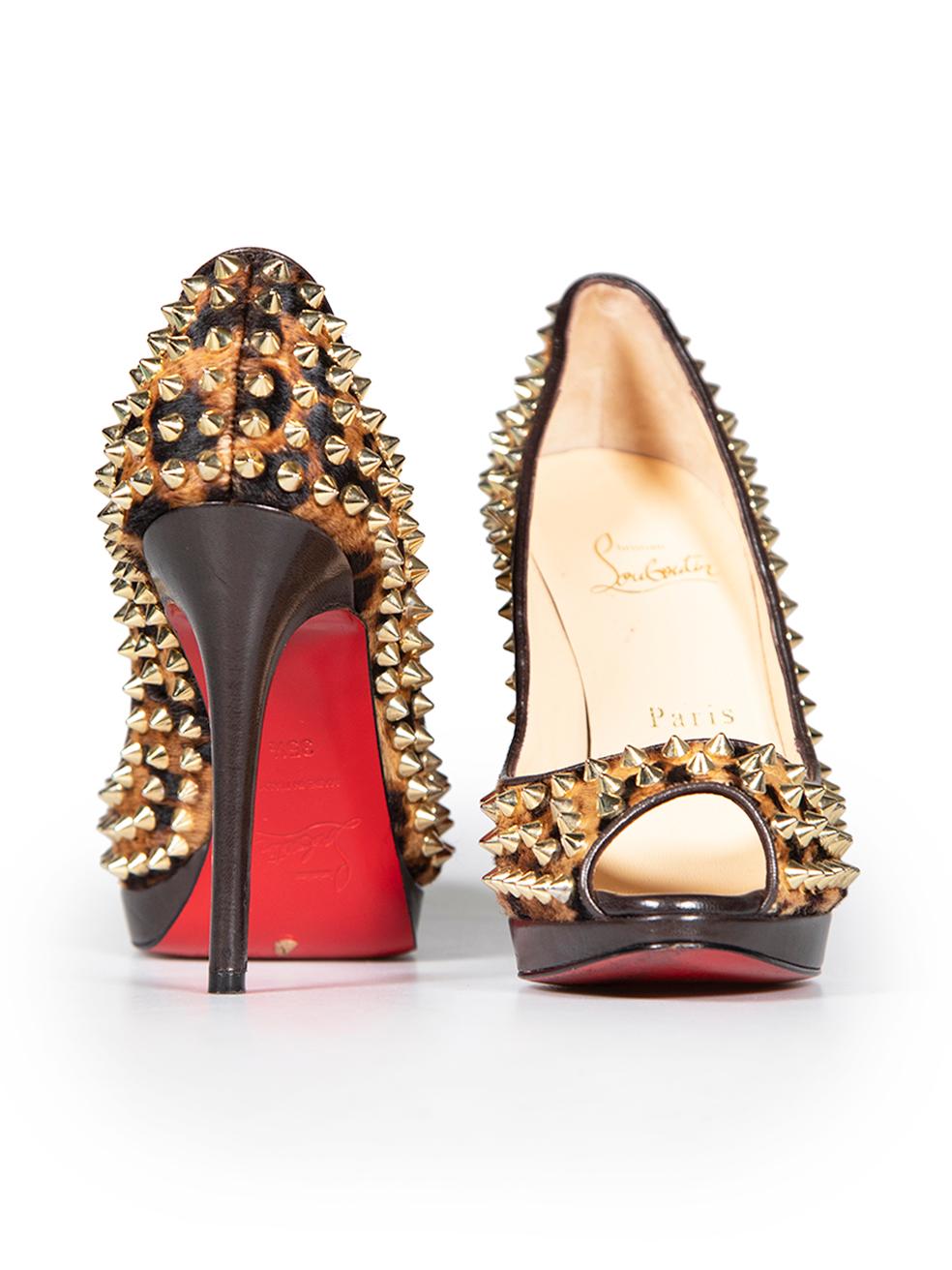 Christian Louboutin Gold Ponyhair Yolanda Stud Heels Size IT 35.5 In Good Condition For Sale In London, GB