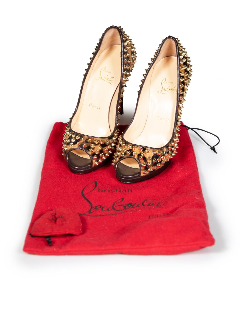 Christian Louboutin Gold Ponyhair Yolanda Stud Heels Size IT 35.5 For Sale 5