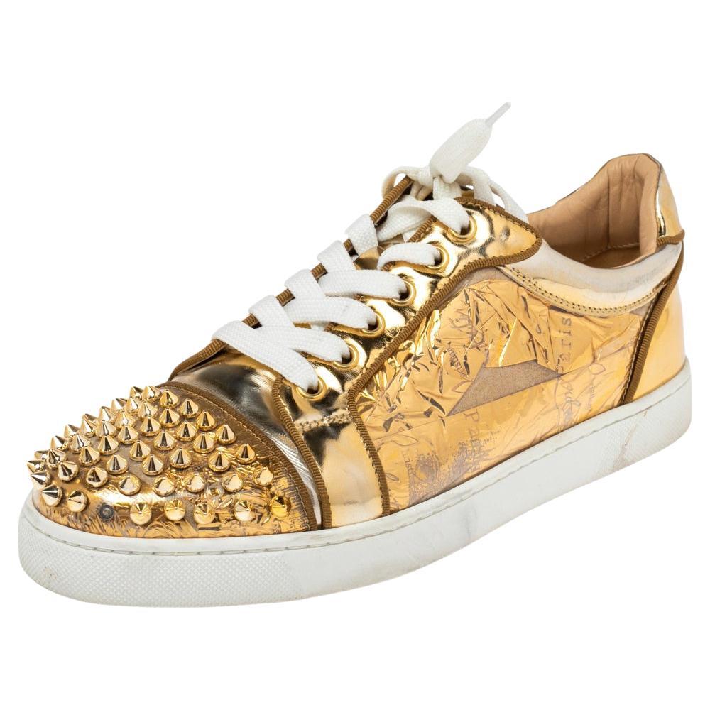 Christian Louboutin Gold PVC and Leather Spiked Orlato Low Top Sneakers 38.5