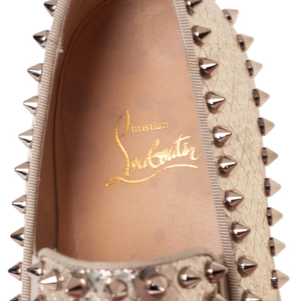 Christian Louboutin Gold Python Embossd Leather Spike Slip On Sneakers Size 37 In Good Condition For Sale In Dubai, Al Qouz 2