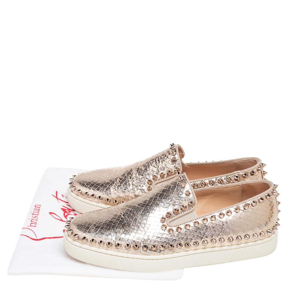 Christian Louboutin Gold Python Embossd Leather Spike Slip On Sneakers Size 37 For Sale 4