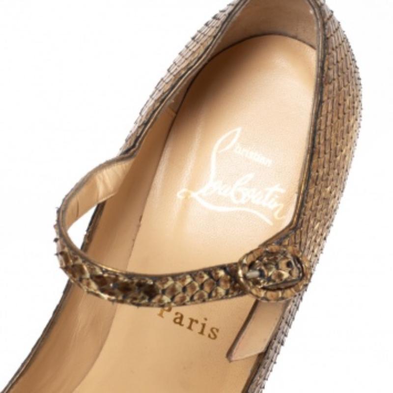 Christian Louboutin Gold Python Lady Daf Mary Jane Platform Pumps Size 37.5 For Sale 1