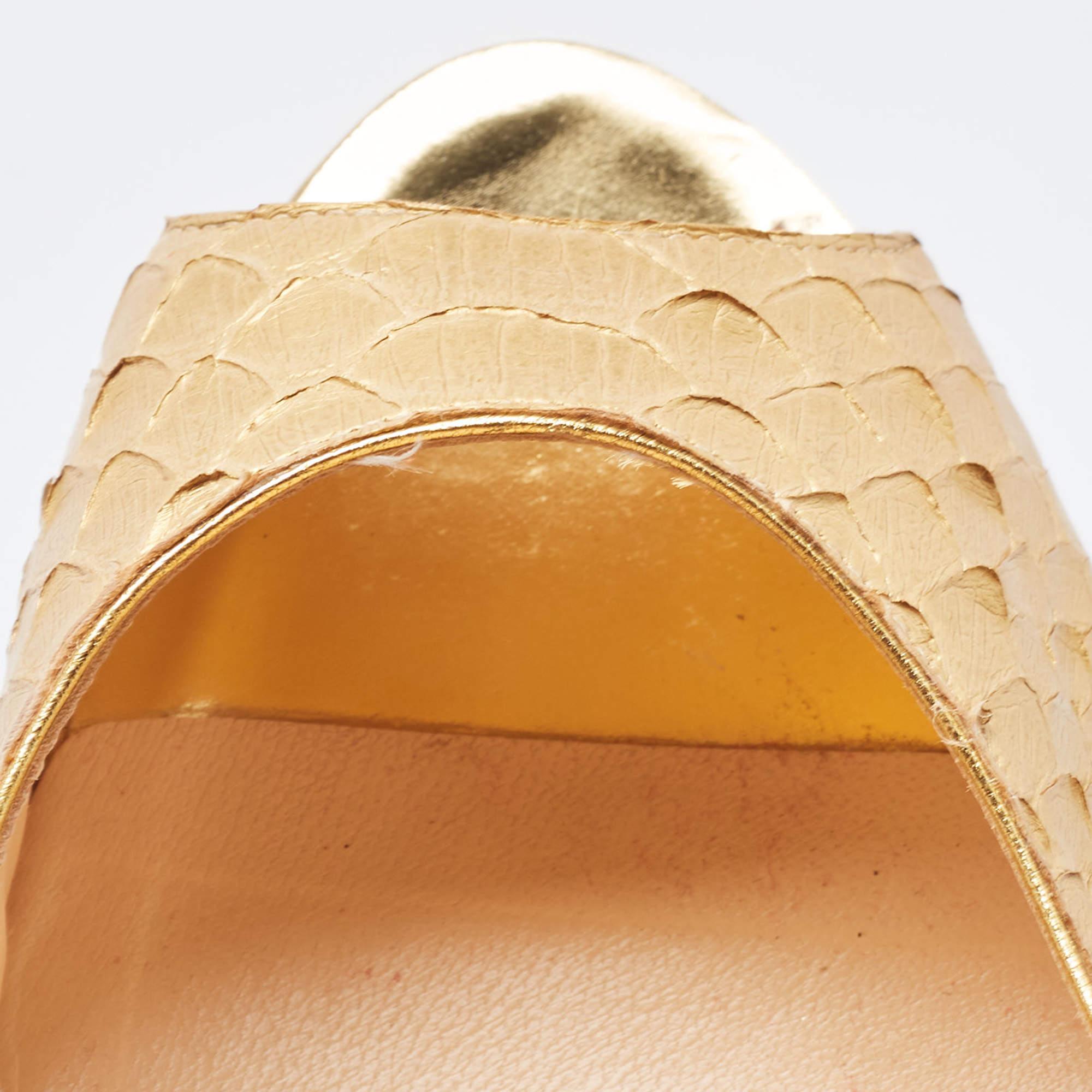 Christian Louboutin Gold Python Lady Peep Toe Pumps Size 40 For Sale 1