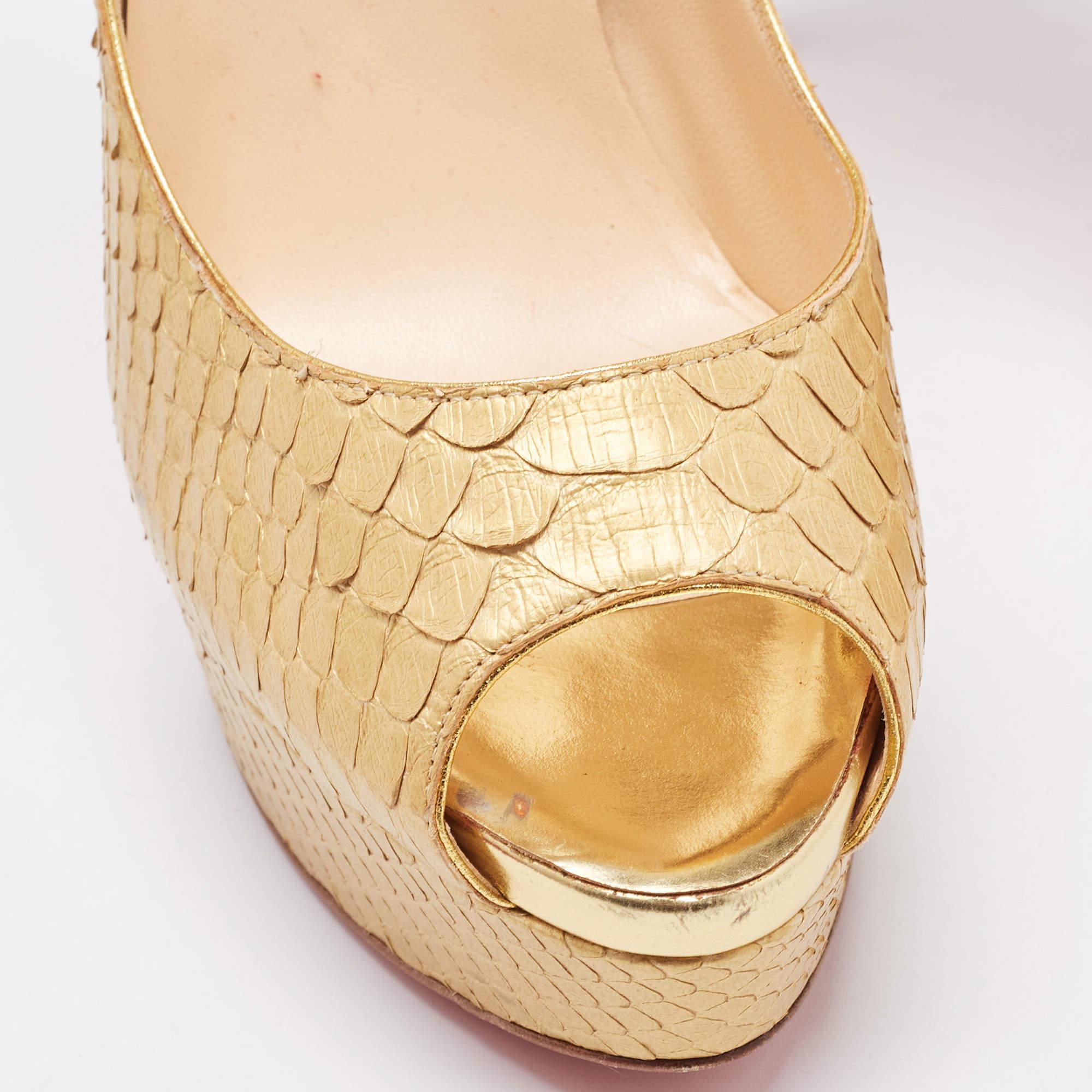 Christian Louboutin Gold Python Lady Peep Toe Pumps Size 40 For Sale 5