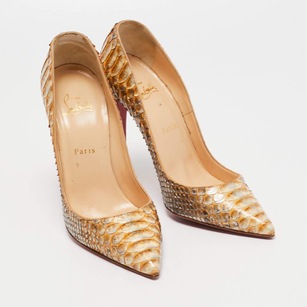 Brown Christian Louboutin Gold Python Leather So Kate Pumps Size 40 For Sale