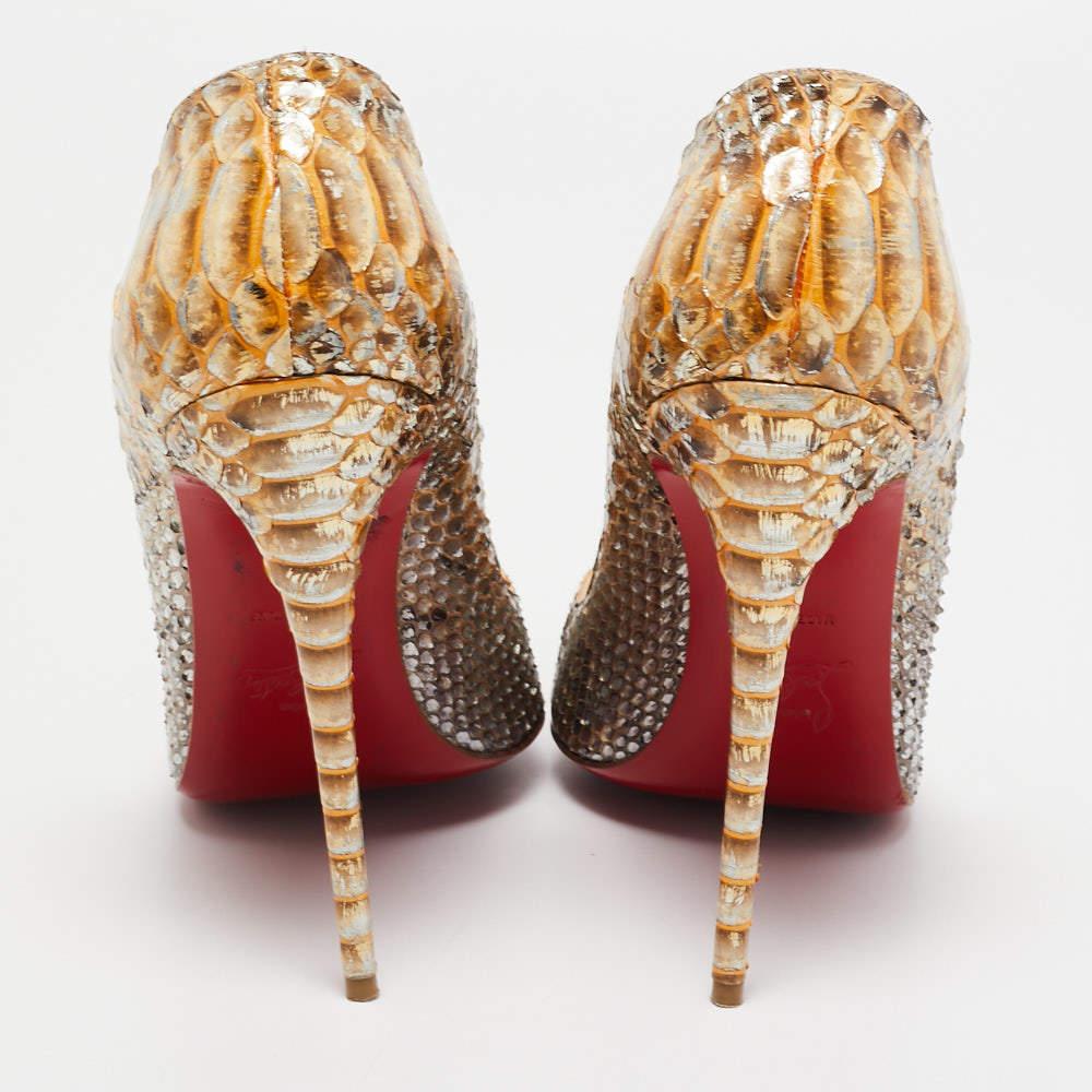 Christian Louboutin Gold Python Leather So Kate Pumps Size 40 For Sale 2