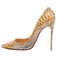 Used Christian Louboutin Gold Python Leather So Kate Pumps Size 40