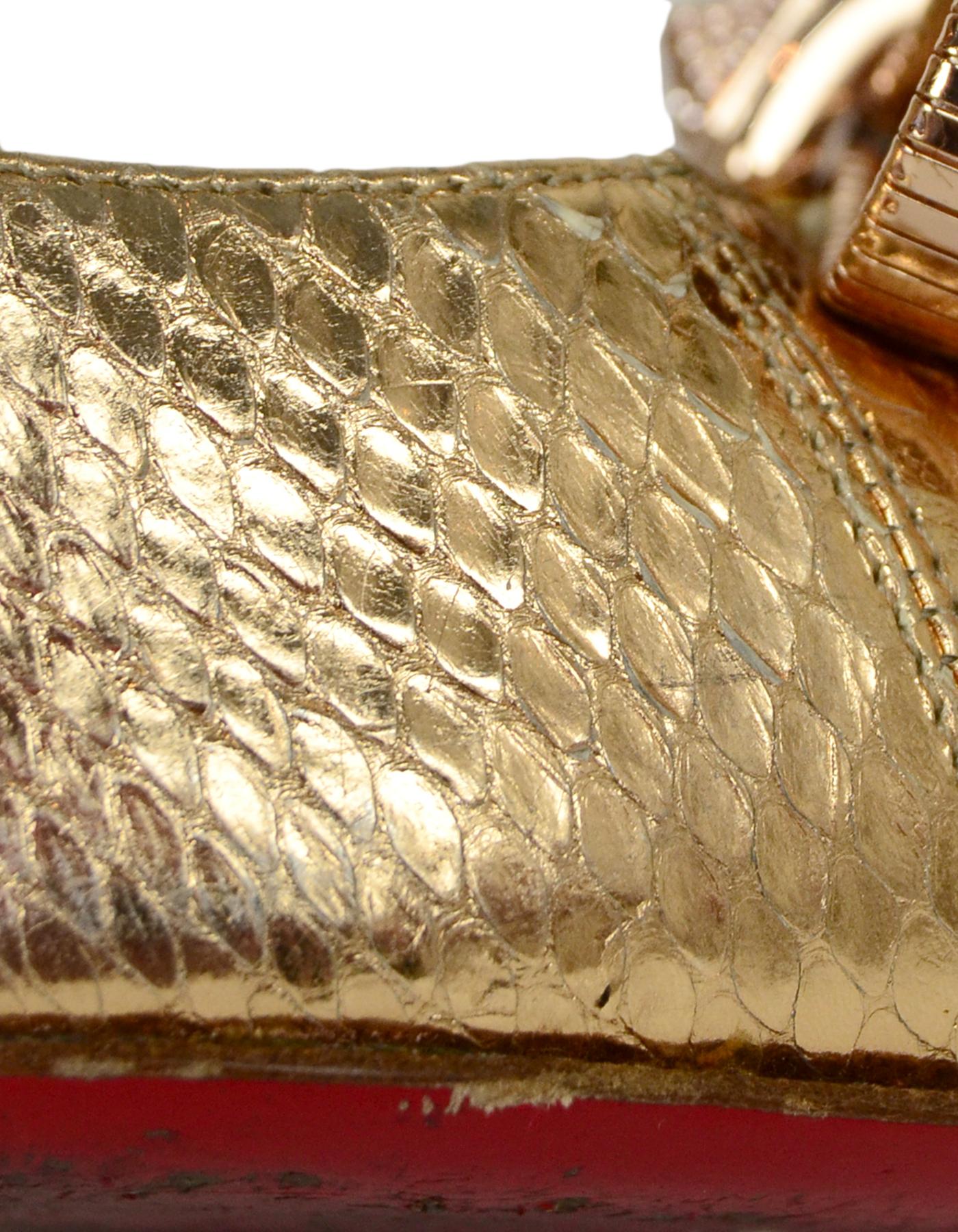 Women's Christian Louboutin Gold Python Metal Nodo Bow Pigalle Pumps sz 38 RT. $2, 200