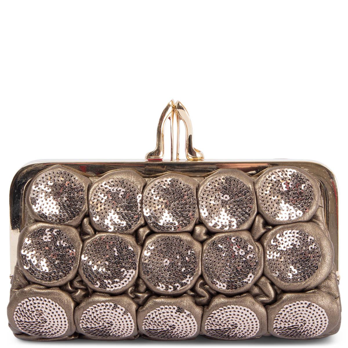 Brown CHRISTIAN LOUBOUTIN gold SEQUINED KISSLOCK Clutch Bag For Sale