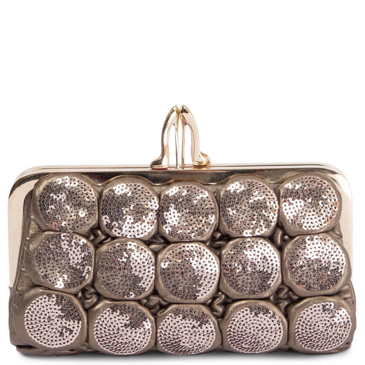 CHRISTIAN LOUBOUTIN gold SEQUINED KISSLOCK Clutch Bag For Sale