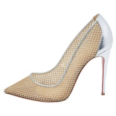 Christian Louboutin Gold/Silver Fish Net Leather Follies Resille Pumps Size 37.5