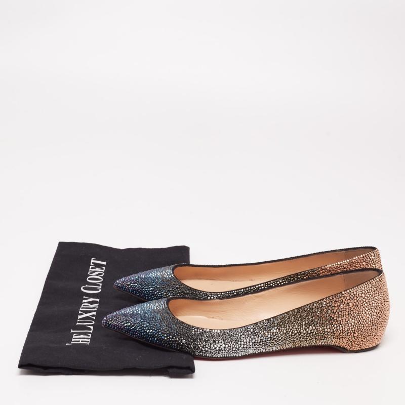 Women's Christian Louboutin Gold/Silver Glitter Pointed Toe Ballet Flats Size 39.5