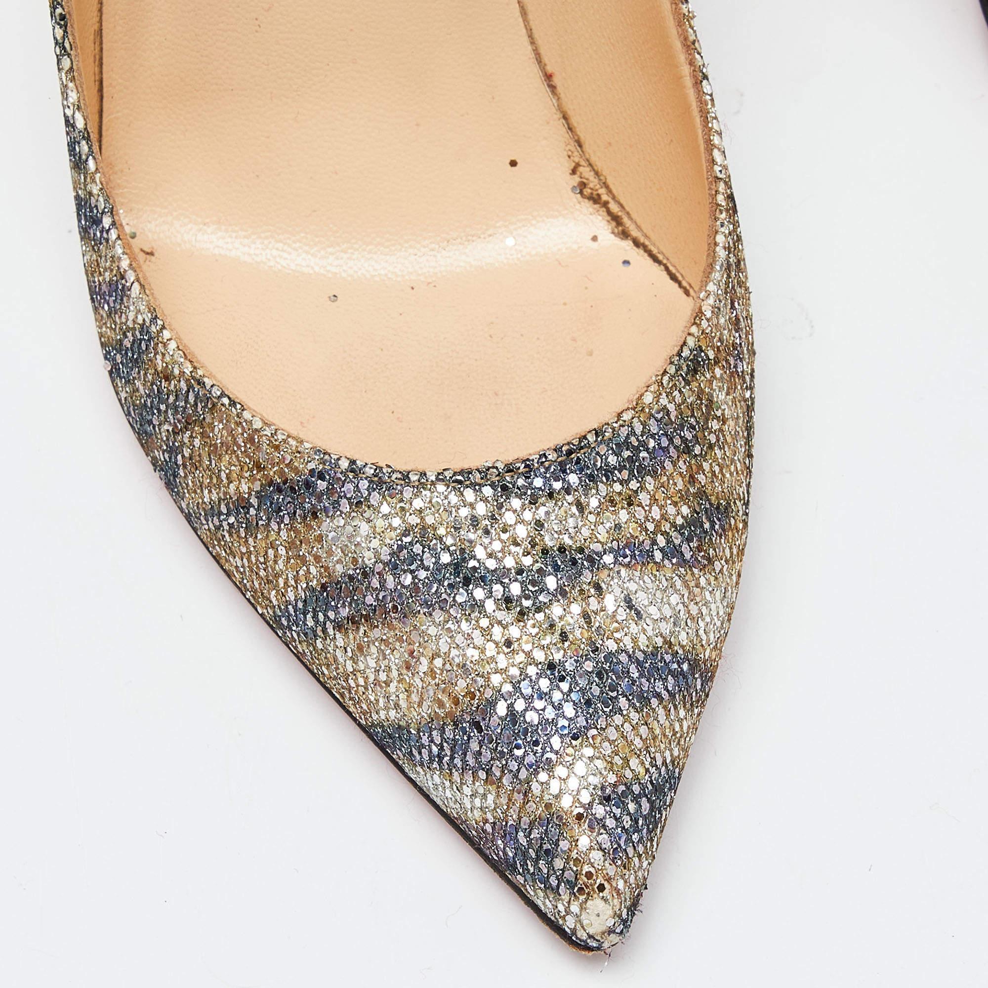Women's Christian Louboutin Gold/Silver Glitter Sirene Pigalle Follies Pumps Size 38 For Sale