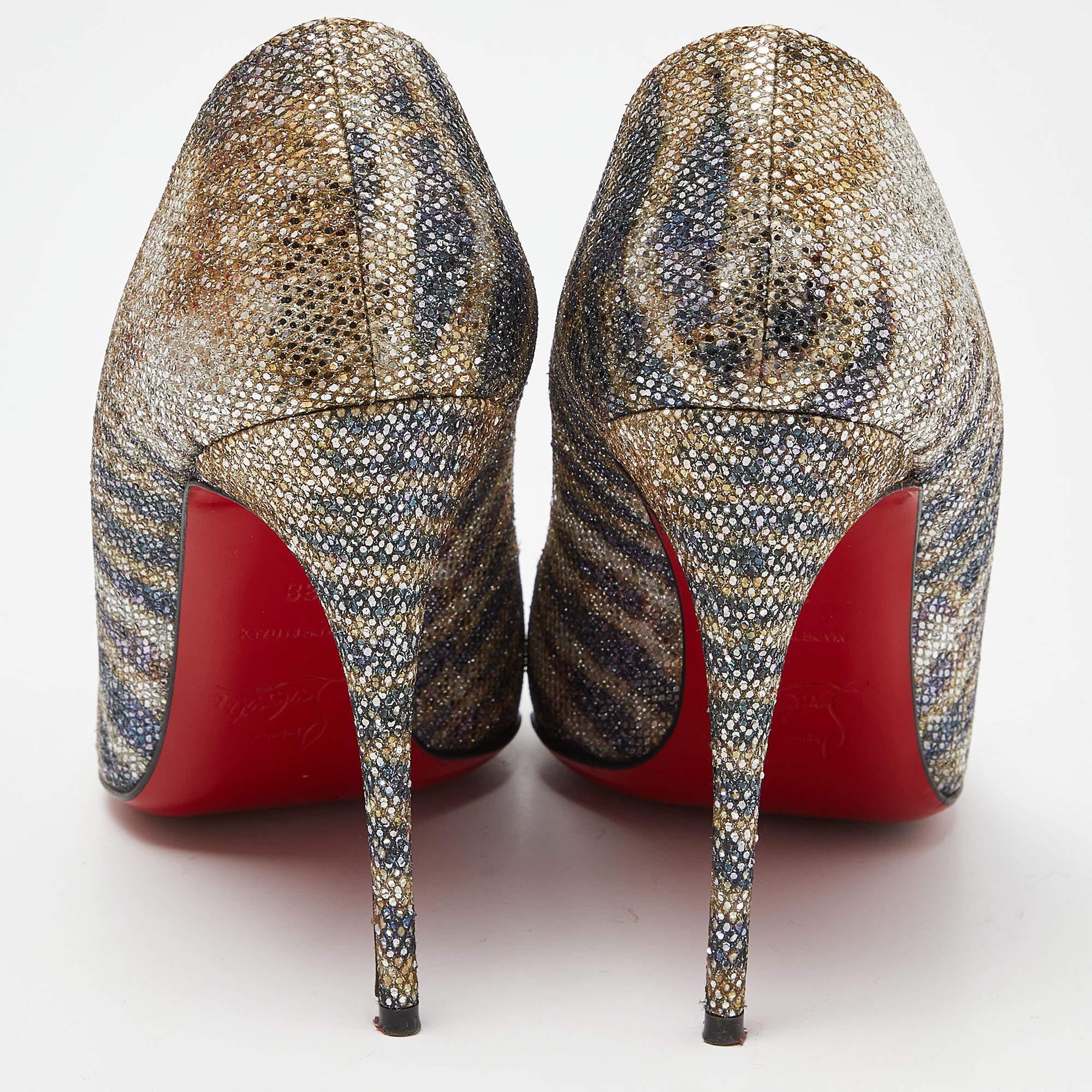 Christian Louboutin Gold/Silver Glitter Sirene Pigalle Follies Pumps Size 38 For Sale 2
