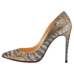 Used Christian Louboutin Gold/Silver Glitter Sirene Pigalle Follies Pumps Size 38