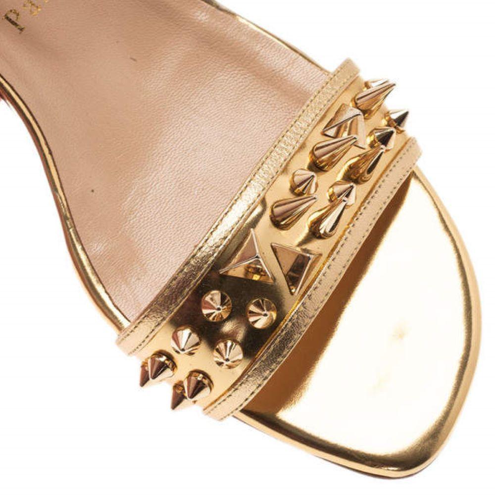 Women's Christian Louboutin Gold Spiked Leather Druide Sandals Size 38 For Sale