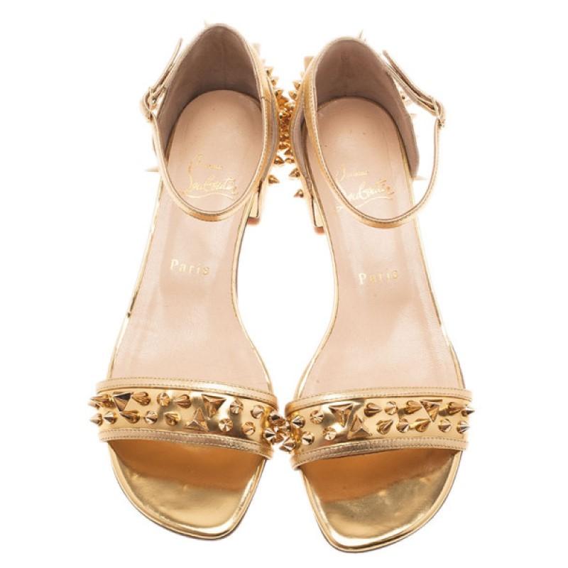Christian Louboutin Gold Spiked Leather Druide Sandals Size 38 1