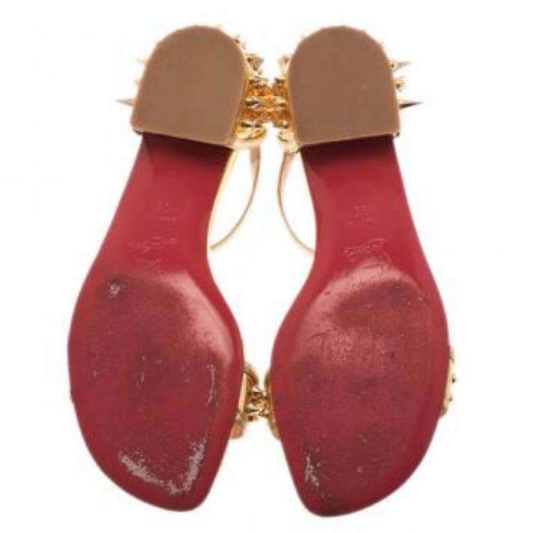 Christian Louboutin - Sandales Druide en cuir à pointes dorées, taille 38 en vente 2